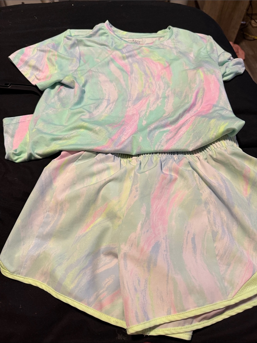 Girls Pastel Marble Short Sleeve Pajama Set - Mint & Pink